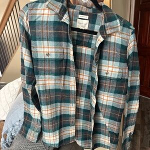 American Eagle Outfitters Teal and Orange Flannel
